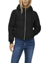 Schwarze, kurze gesteppte Winterjacke