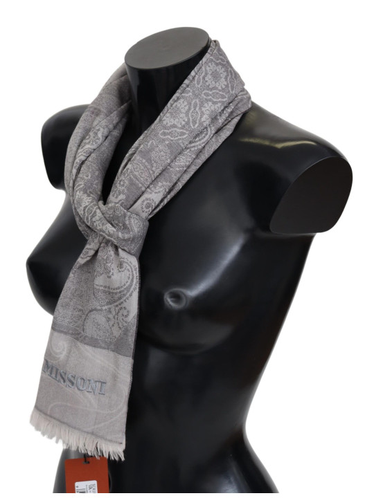 Scarves Elegant Paisley Wool Scarf in Gray 310,00 € 8058301883633 | Planet-Deluxe