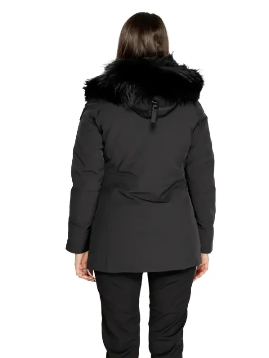 Schwarze Daunenjacke mit Kapuze