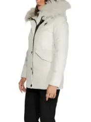 Weiße Daunenparka mit Pelzrand