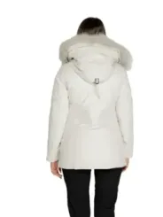 Weißer Blauer Daunenparka mit Fellkapuze