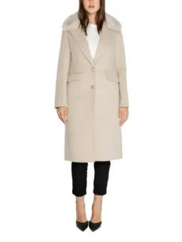 Beiger Wollmantel mit Pelzkragen