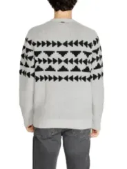 Grauer Wollpullover mit Dreiecken hinten