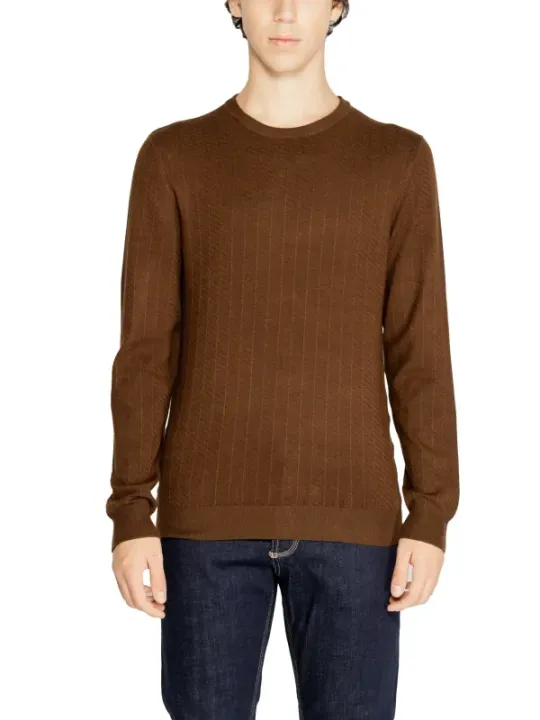 Brauner Baumwollpullover mit Rippenmuster