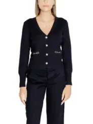 Schwarzer V-Ausschnitt Strickjacke Damen