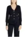 Schwarzer V-Ausschnitt Strickjacke Damen