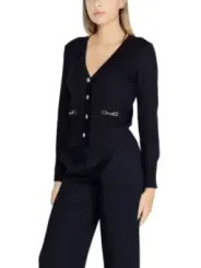 Schwarzer Damen-Cardigan mit silbernen Details