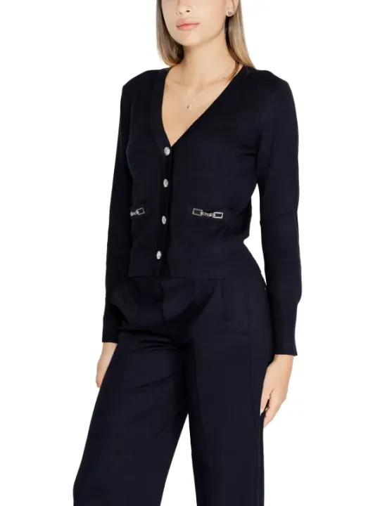 Schwarzer Damen-Cardigan mit silbernen Details