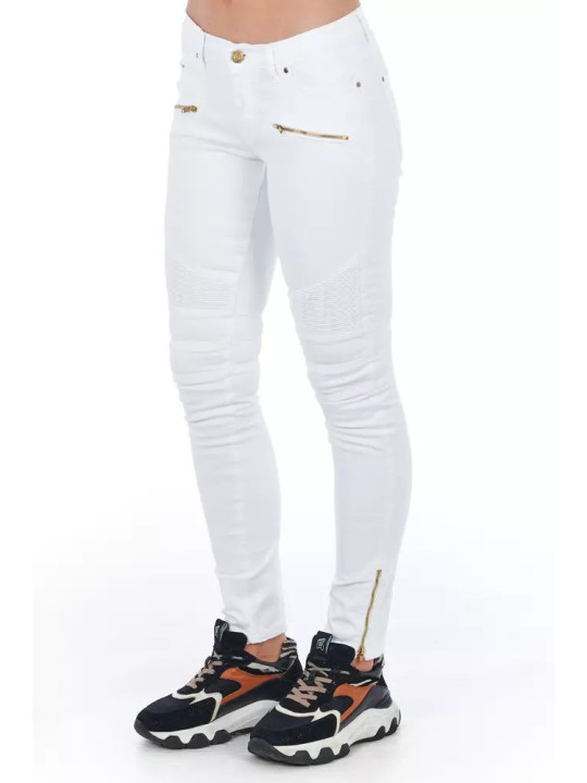 Jeans & Pants Chic Biker-Inspired White Stretch Denim Jeans 260,00 € 3000009506067 | Planet-Deluxe