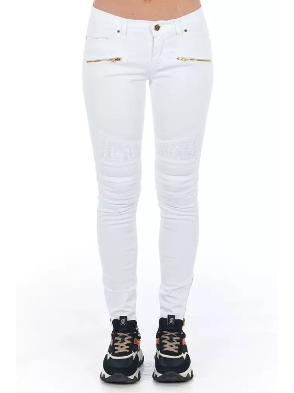 Jeans & Pants Chic Biker-Inspired White Stretch Denim Jeans 260,00 € 3000009506067 | Planet-Deluxe