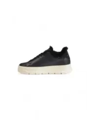 Schwarze Leder Sneaker mit Plattform