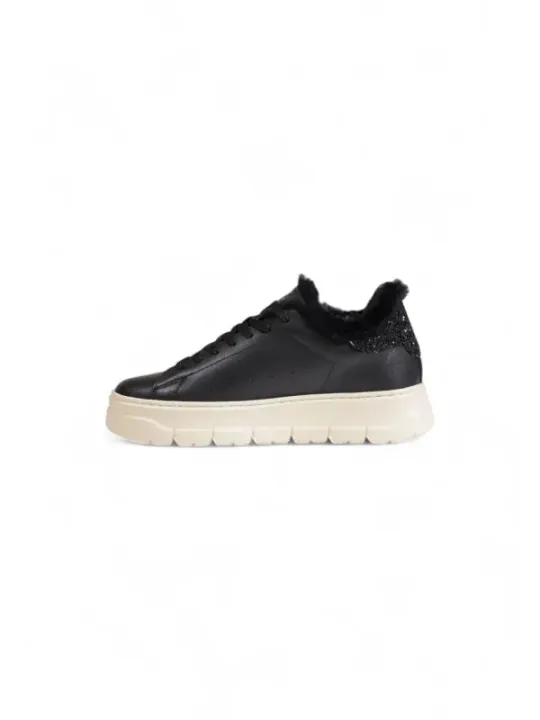 Schwarze Leder Sneaker mit Plattform