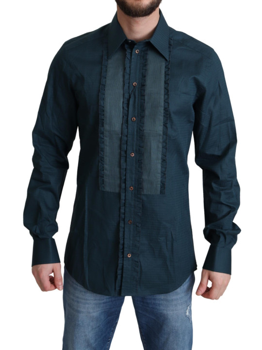 Shirts Elegant Blue Ruffled Tuxedo Shirt 830,00 € 8058349228342 | Planet-Deluxe