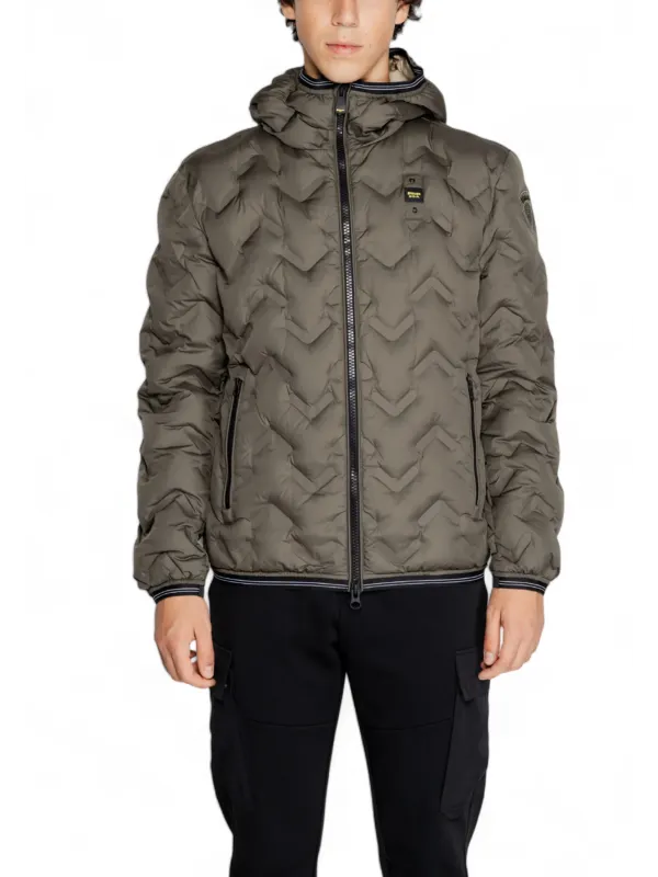 Olivgrüne gesteppte blaue Herrenjacke mit Kapuze Olivgrüne gesteppte blaue Herrenjacke mit Kapuze
