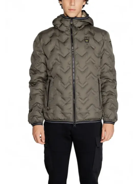 Dunkelolivfarbene Blauer Pufferjacke mit Kapuze