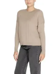 Beiger Strickpullover mit Rundhalsausschnitt