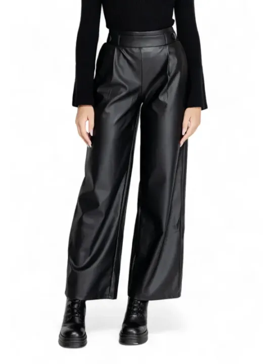 Lederhose mit hoher Taille weitem Bein