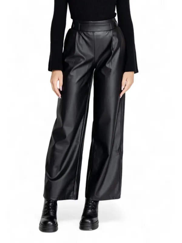 Lederhose mit hoher Taille weitem Bein
