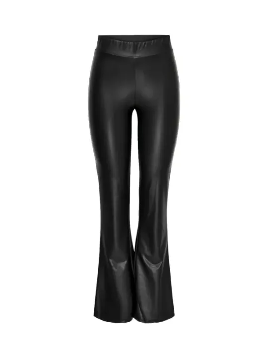 Schwarze Kunstleder-Hose mit Schlag