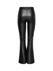 Schwarze Kunstlederhosen mit ausgestelltem Bein
