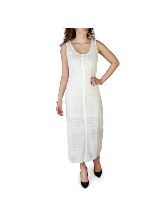 Weißes Maxikleid mit Spitzen-Details