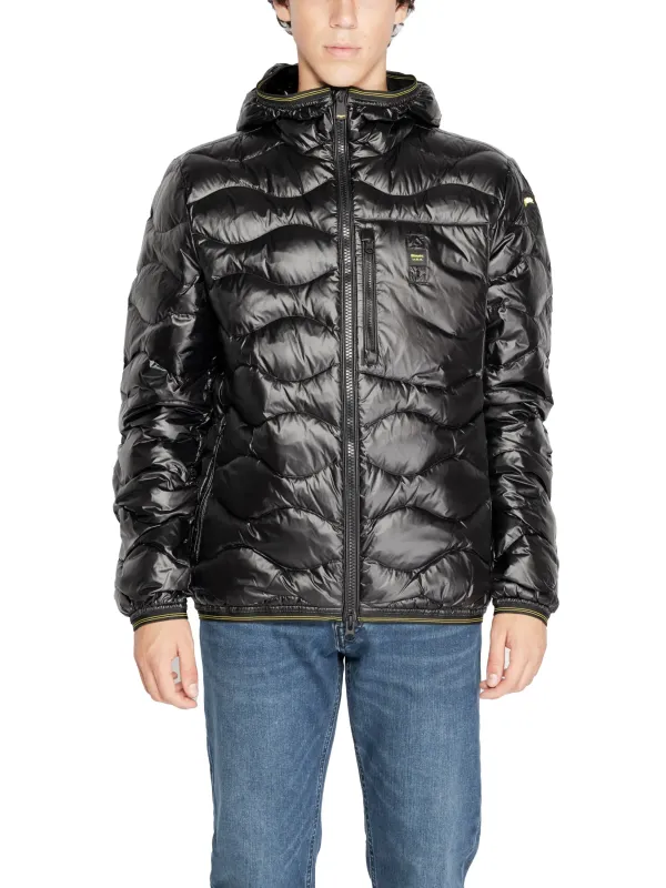Schwarze blaue Pufferjacke mit Kapuze Schwarze blaue Pufferjacke mit Kapuze