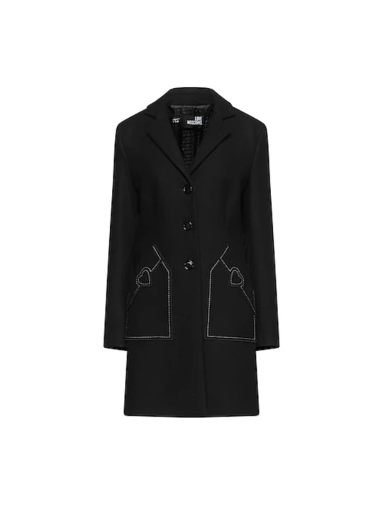 Jackets & Coats Chic Wool Blend Black Coat with Heart Detail 540,00 € 8054807939393 | Planet-Deluxe