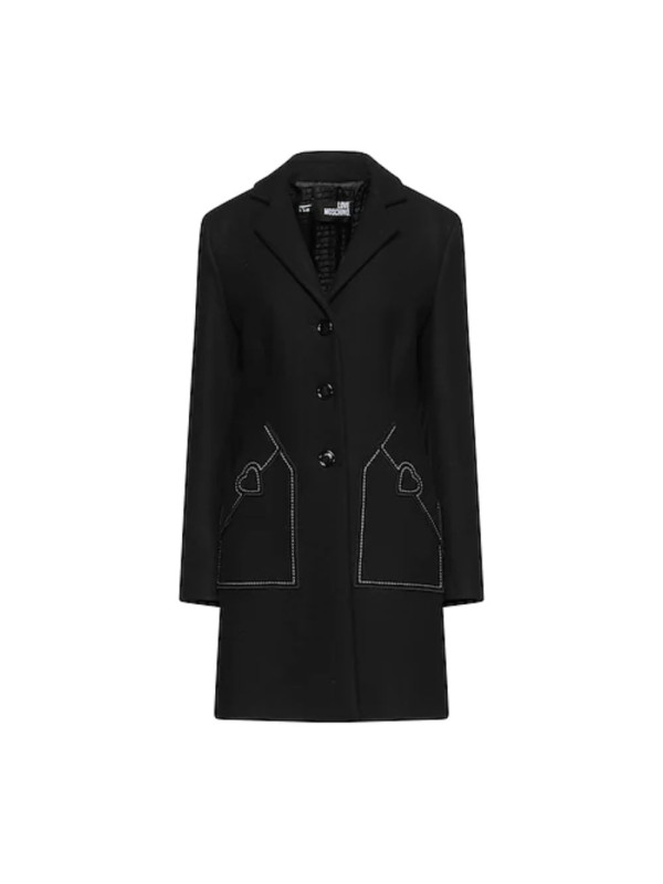 Jackets & Coats Chic Wool Blend Black Coat with Heart Detail 540,00 € 8054807939393 | Planet-Deluxe