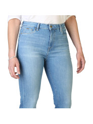 Blaue Jeans, hoher Bund, Flare