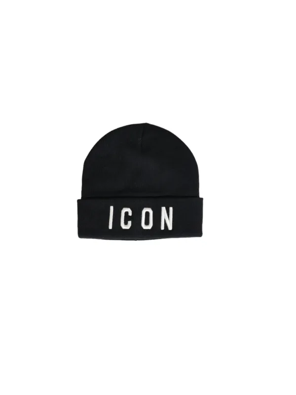 Schwarze Beanie mit ICON-Text Schwarze Beanie mit ICON-Text