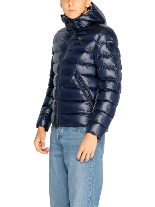 Schwarze glänzende Blauer Pufferjacke