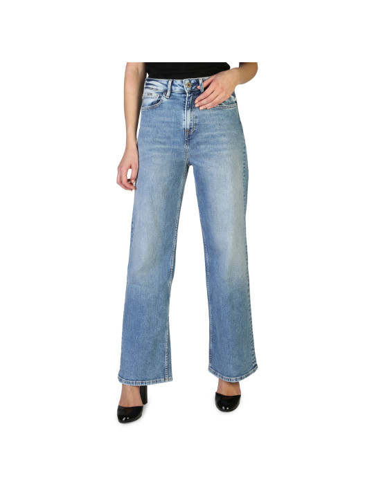 Helle, hochtaillierte Jeans mit weitem Bein