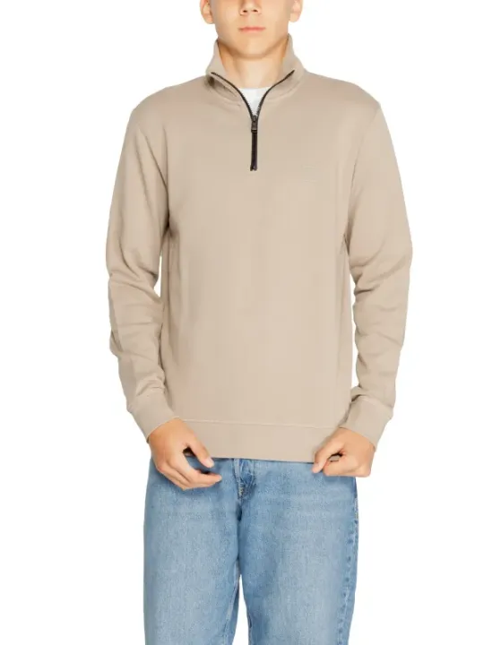 Tan Boss Baumwoll-Pullover mit Reißverschluss