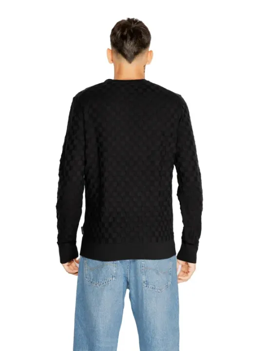 Schwarzer Herren Strickpullover mit Struktur