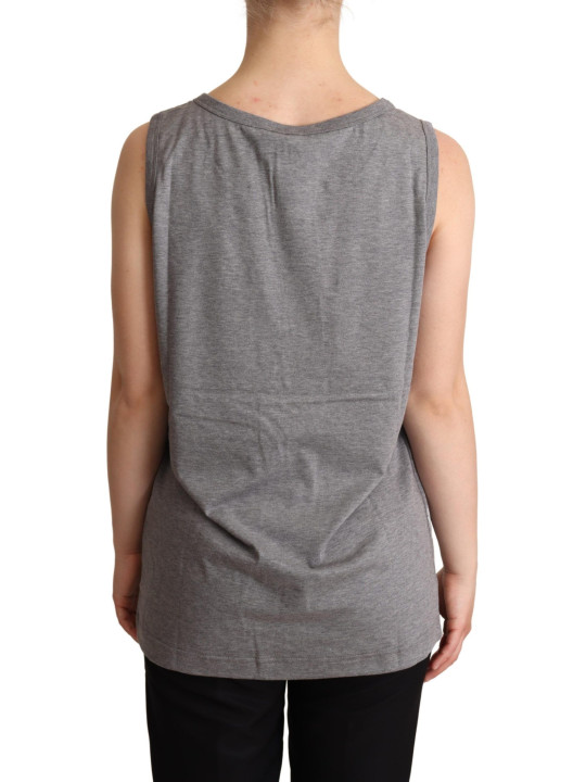 Tops & T-Shirts Elegant Gray Cotton Jersey Sleeveless Tank 300,00 € 8058091979325 | Planet-Deluxe