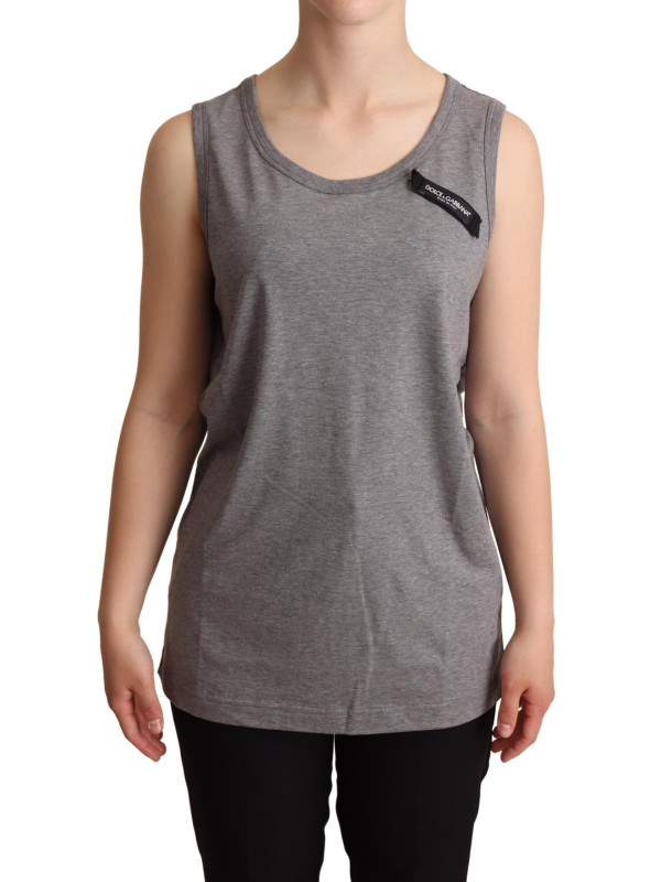 Tops & T-Shirts Elegant Gray Cotton Jersey Sleeveless Tank 300,00 € 8058091979325 | Planet-Deluxe