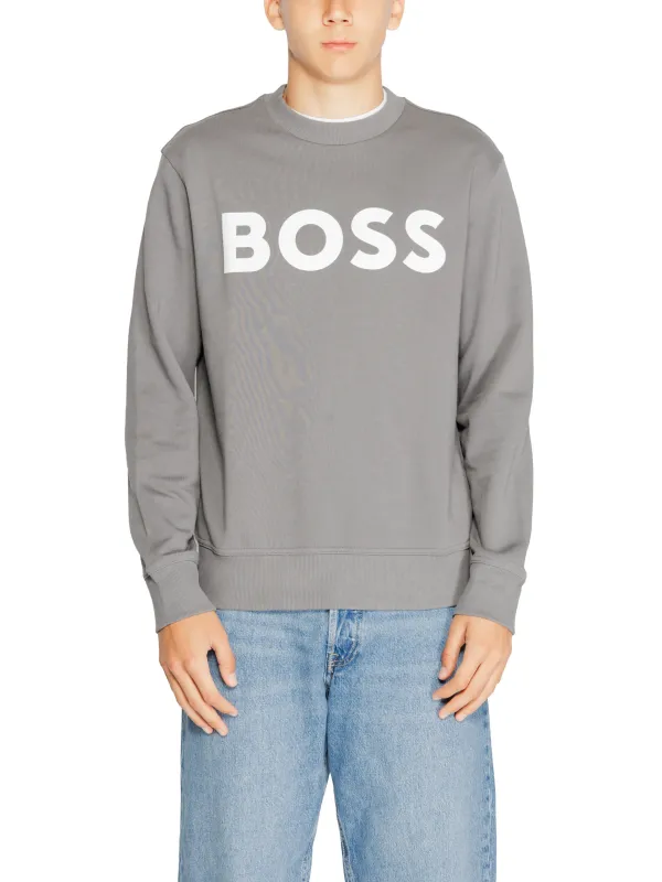Mann trägt grauen BOSS Sweatshirt Mann trägt grauen BOSS Sweatshirt