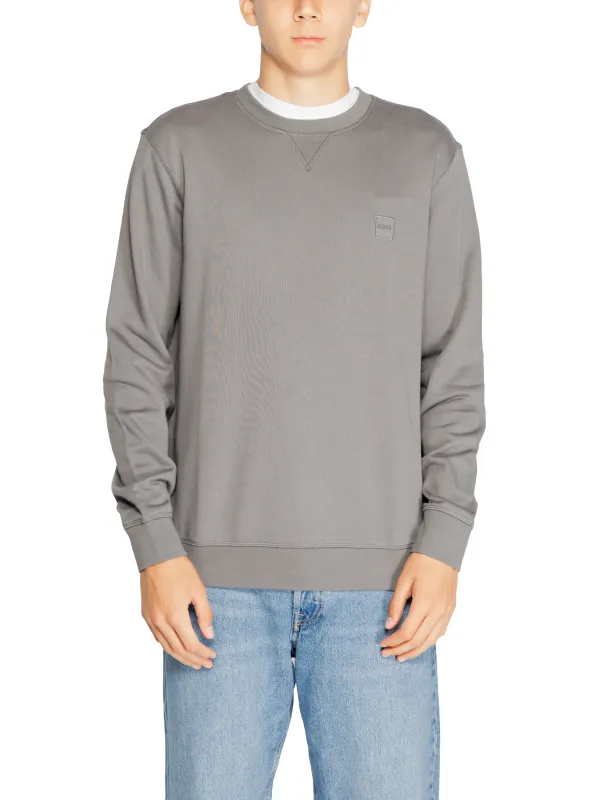 Grauer Boss Pullover mit Logo Grauer Boss Pullover mit Logo