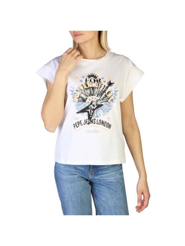 Weißes T-Shirt mit Gitarren-Print Weißes T-Shirt mit Gitarren-Print