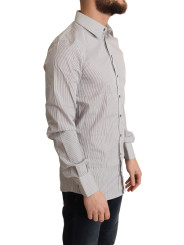Shirts Elegant Gray Striped Slim Fit Dress Shirt 400,00 € 8052087525848 | Planet-Deluxe