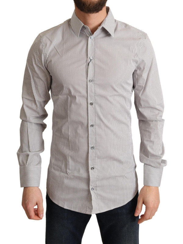 Shirts Elegant Gray Striped Slim Fit Dress Shirt 400,00 € 8052087525848 | Planet-Deluxe