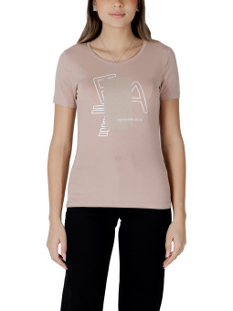 Rosa Ea7 Grafik Baumwoll-T-Shirt