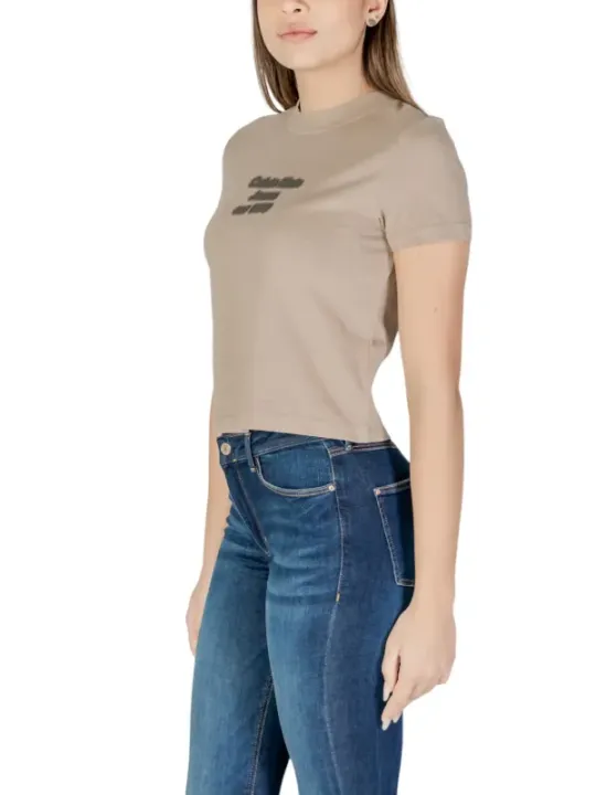 Beiges geripptes CK Jeans T-Shirt