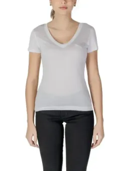 Weißes V-Ausschnitt T-Shirt graue Hose