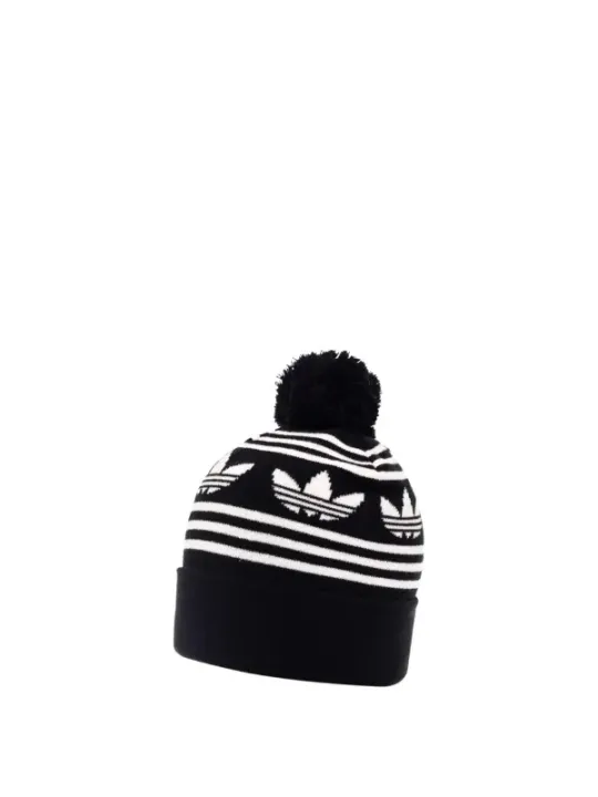 Schwarze Adidas Beanie mit Streifen