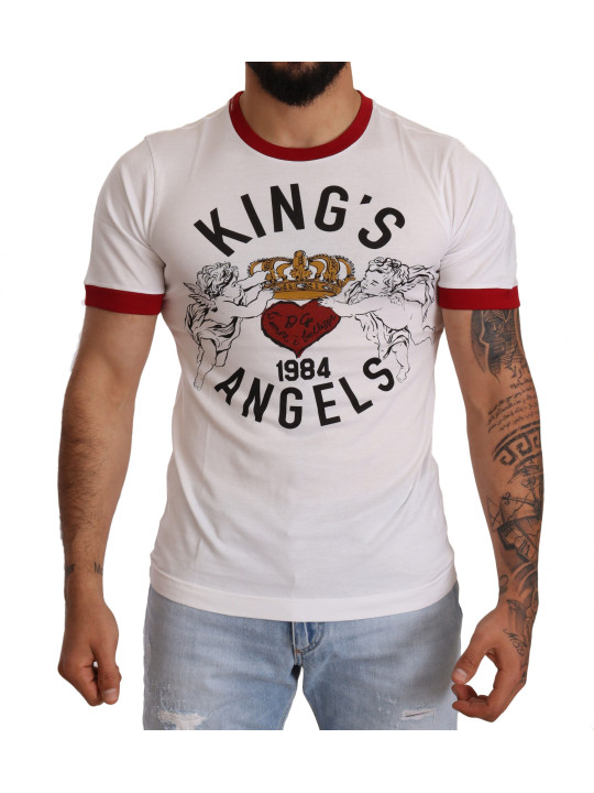 Touch&Fresh günstig Kaufen-Exquisite Angelic Motif Cotton T-Shirt. Exquisite Angelic Motif Cotton T-Shirt <![CDATA[Step into celestial style with this exquisite white t-shirt by Dolce & Gabbana, featuring a vibrant KING’S ANGELS print that adds a divine touch to your casual wardr