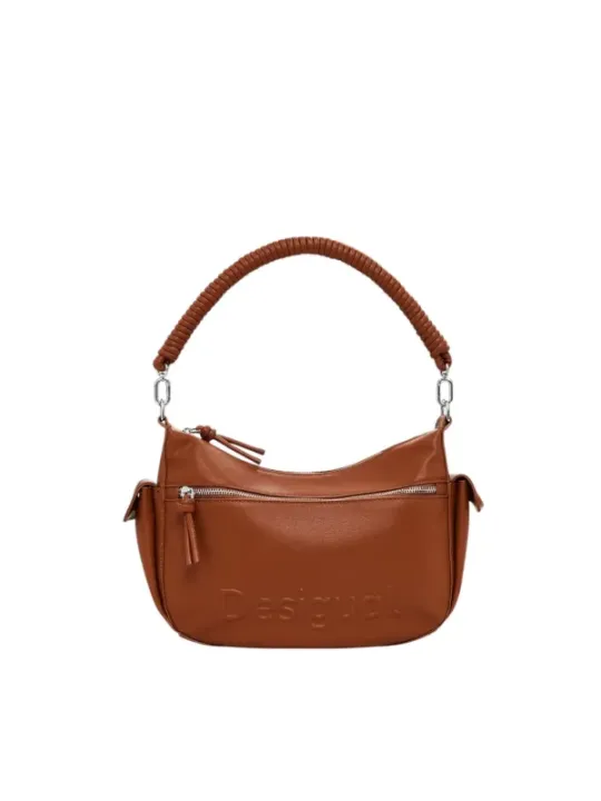 Braunes Desigual Lederhandtasche mit Reißverschluss