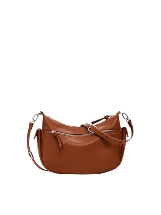 Caramelfarbene Desigual Schultertasche aus Lederette