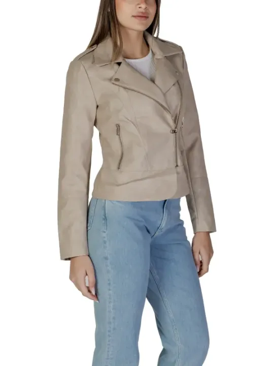 Braune Leder-Cropped-Zip-Jacke