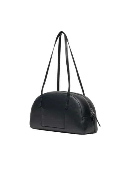 Schwarze Lederhandtasche mit Reißverschluss